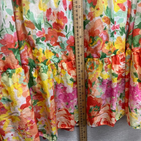 VTG 90s CHAPS Women's Size 12 Tiered Midi Lined Skirt White Floral Print Cotton - Picture 6 of 8